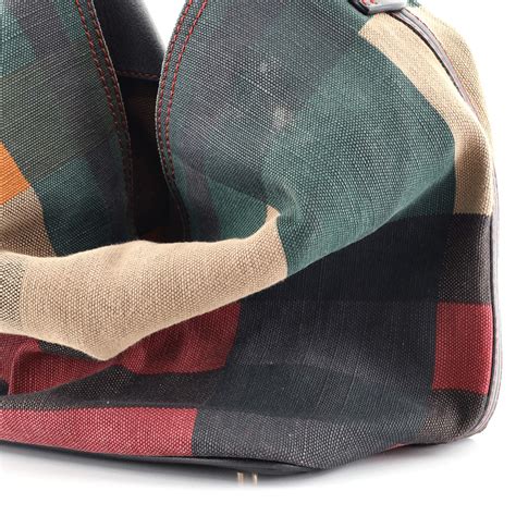 BURBERRY Canvas Mega Check Medium Ashby Bucket Bag .